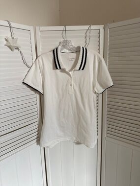 Tory Burch White Polo Top with Black Trim